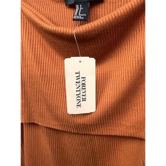 Forever 21 Top‎ Womens Small Ribbed Off-the-Shoulder Rust Orange Stretch NEW - Picture 5 of 7